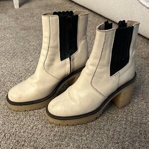 Free People Cream and Black Heeled Boots